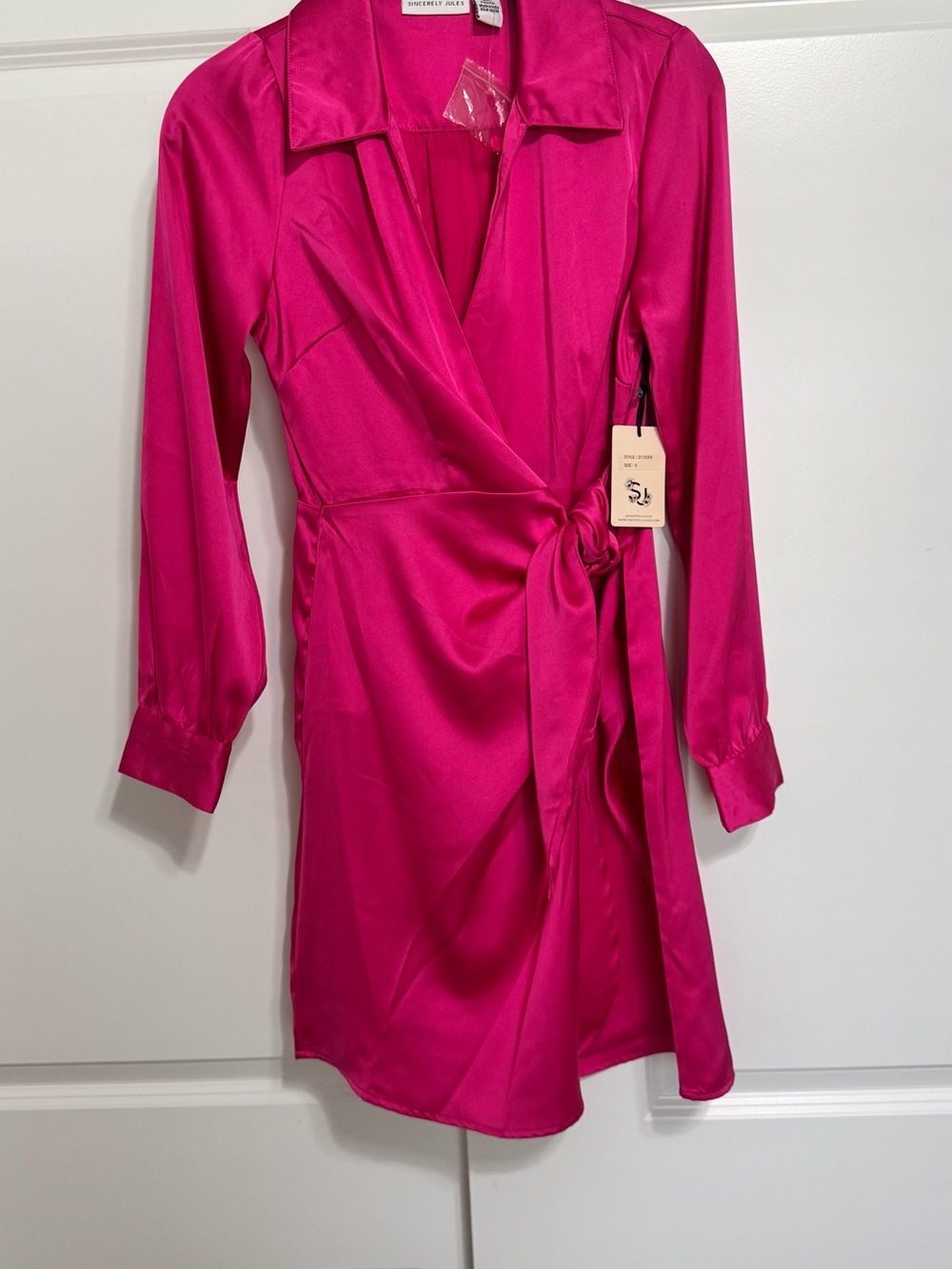 Sincerly Jules Hot Pink Satin Wrap Dress